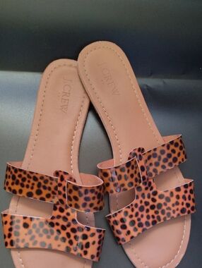 J. Crew Leopard-Print Double Strap Slide Sandals in Tan